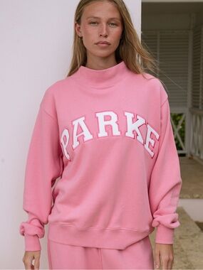 NWT PARKE Conch/White Varsity Mockneck Sweatshirt L/XL